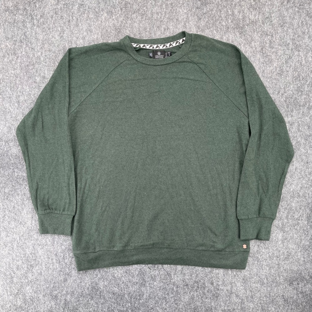 Volcom Lived In Lounge Crewneck Sweatshirt Womens Medium Green Raglan Sleeve